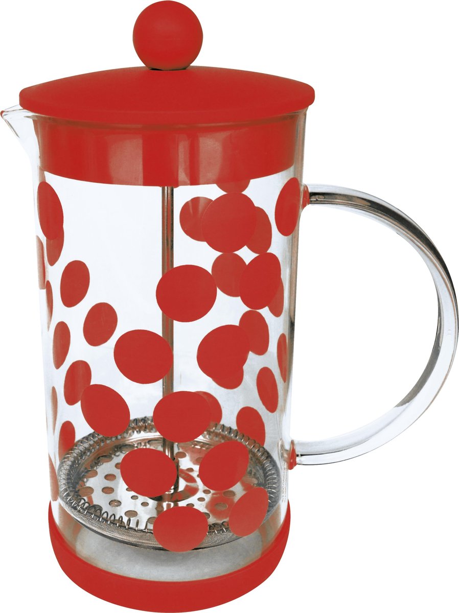 Zak!Designs DotDot Cafetière - Borosilicaatglas - Incl. Anti-slip Bodem - 1 Liter - Rood