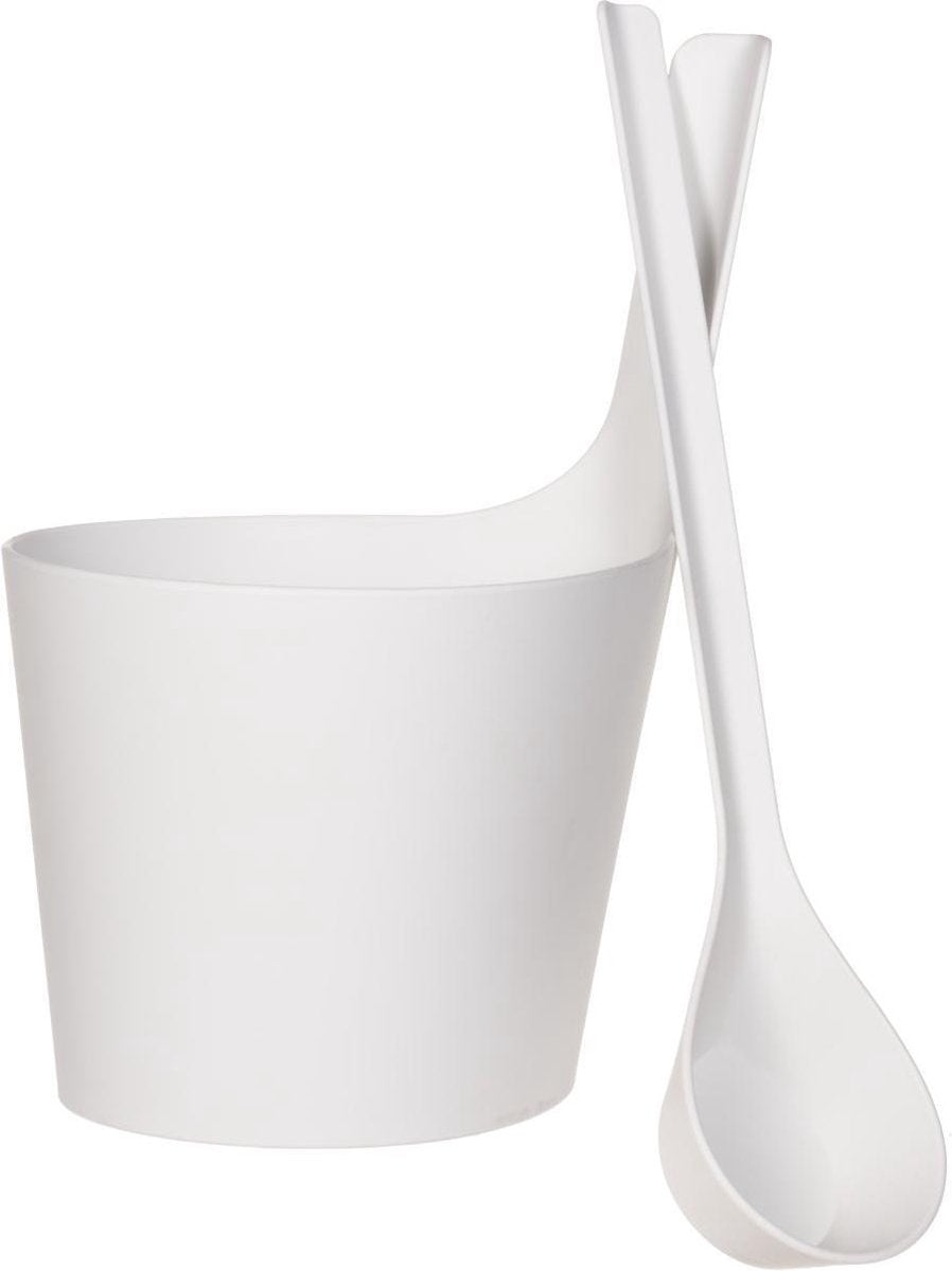 Rento Sauna Emmer met Lepel - Deluxe - kunststof - Wit (5L)