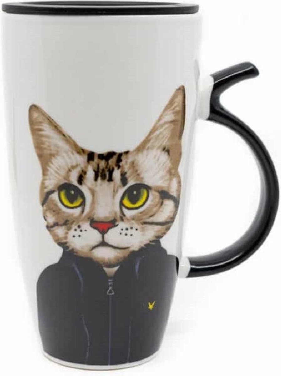 Beker Zwarte Kat met Staart Oortje – 400 ml
