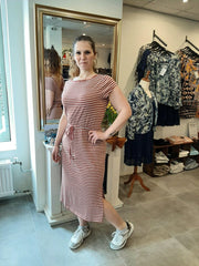 Only Carmakoma Carapril lange Jurk Rood/Wit gestreept Maat 46/48
