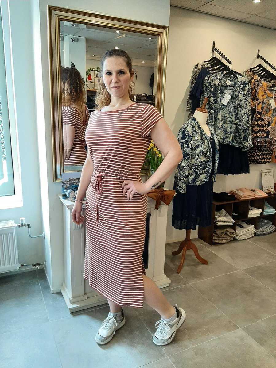 Only Carmakoma Carapril lange Jurk Rood/Wit gestreept Maat 46/48