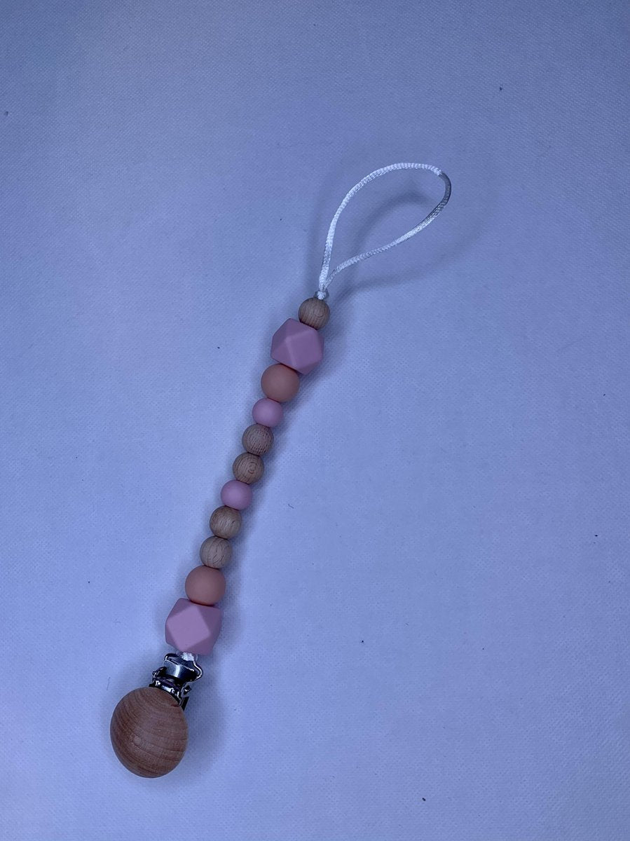 Speenkoord roze | kralen | hout | siliconen | roze | meisje | kraamcadeau | babyshower | handgemaakt