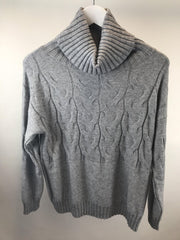trui grijs col kabel herfst/winter fijn gebreid L/XL
