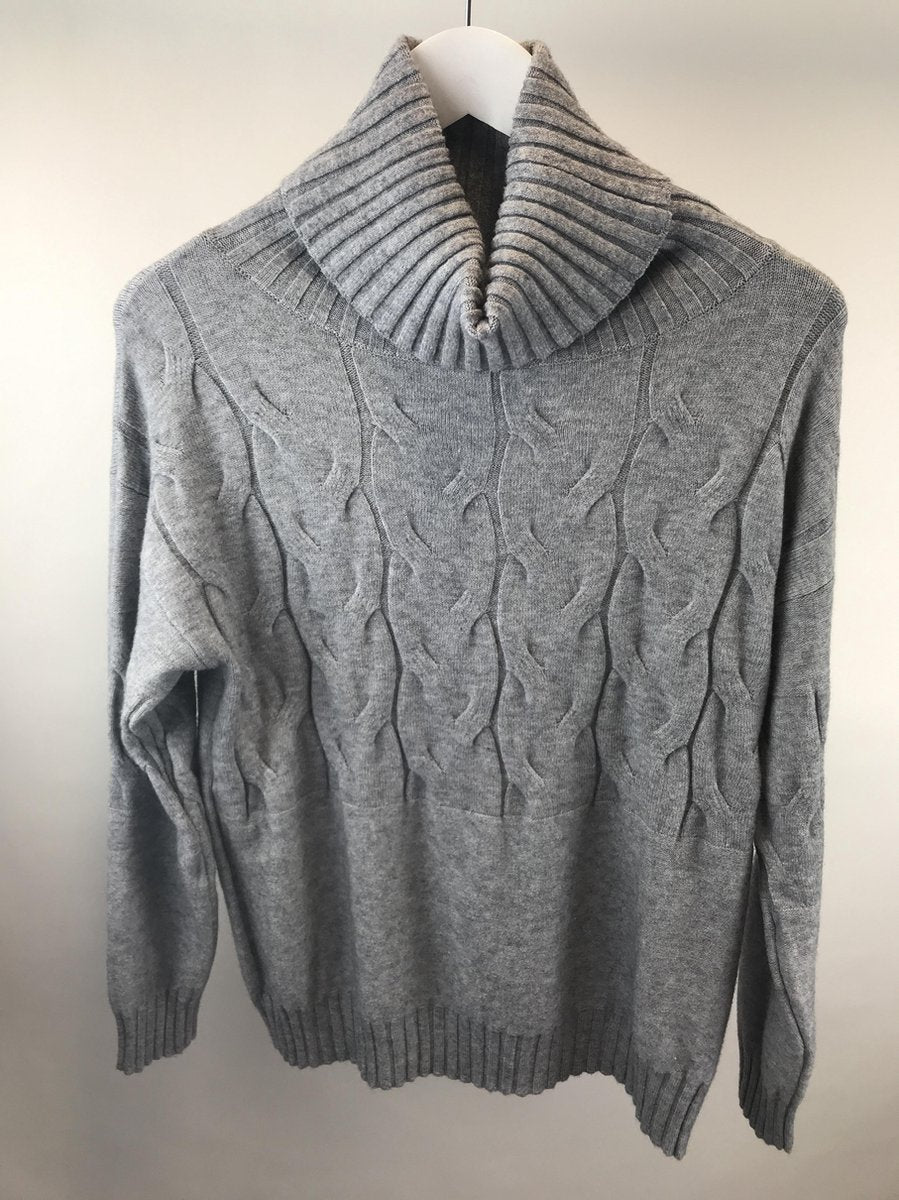 trui grijs col kabel herfst/winter fijn gebreid L/XL
