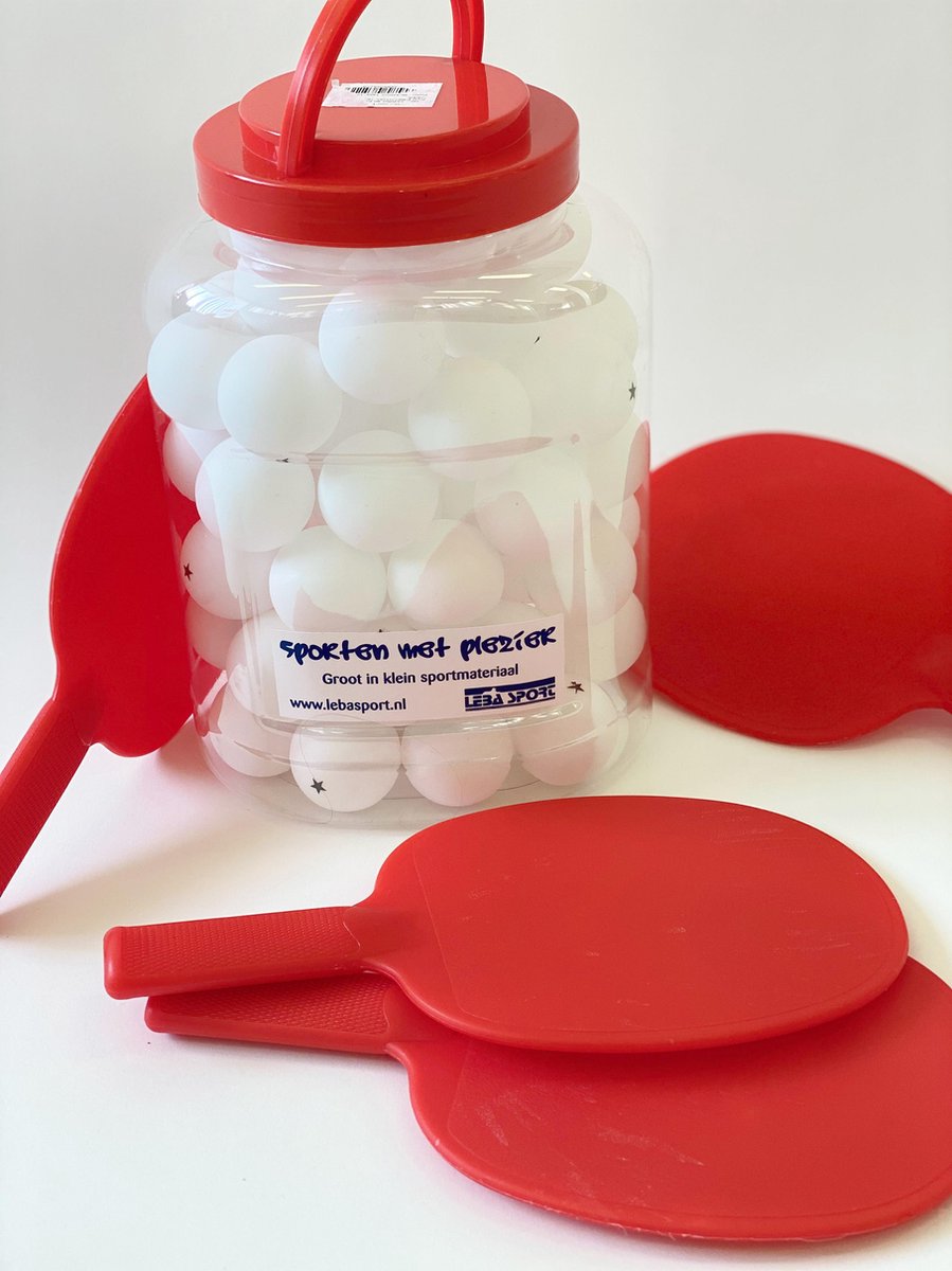 Tafeltennis set | Tafeltennis schoolset | 60 ballen | 4 onbreekbare batjes | 3 ster ballen | Softee