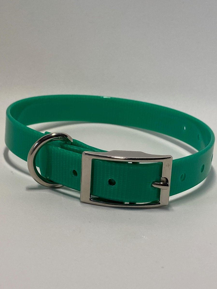 Halsband BioThane GOLD Transparant - GROEN - 600mmX25mm - dubbele gesp