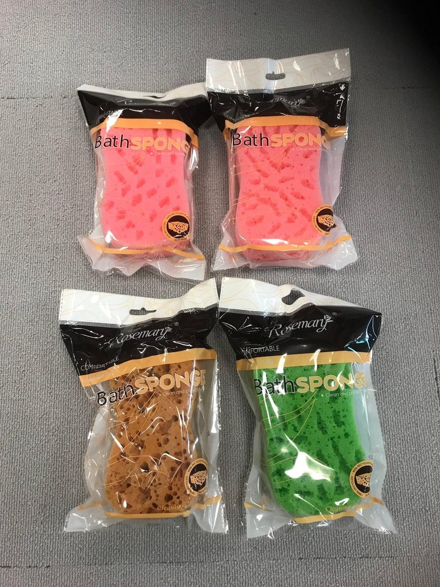 Set van 4 Bad sponzen met ophangkoord 15x9x5cm
