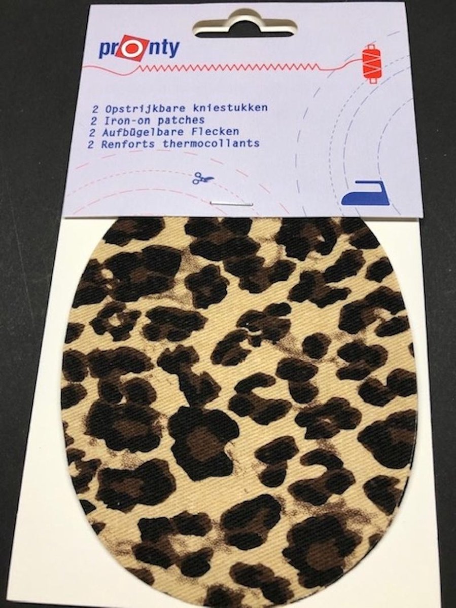 Pronty - 2 opstrijkbare kniestukken - panter print bruin - knie pads opstrijkbaar - versteviging of reparatiedoek opstrijkbaar