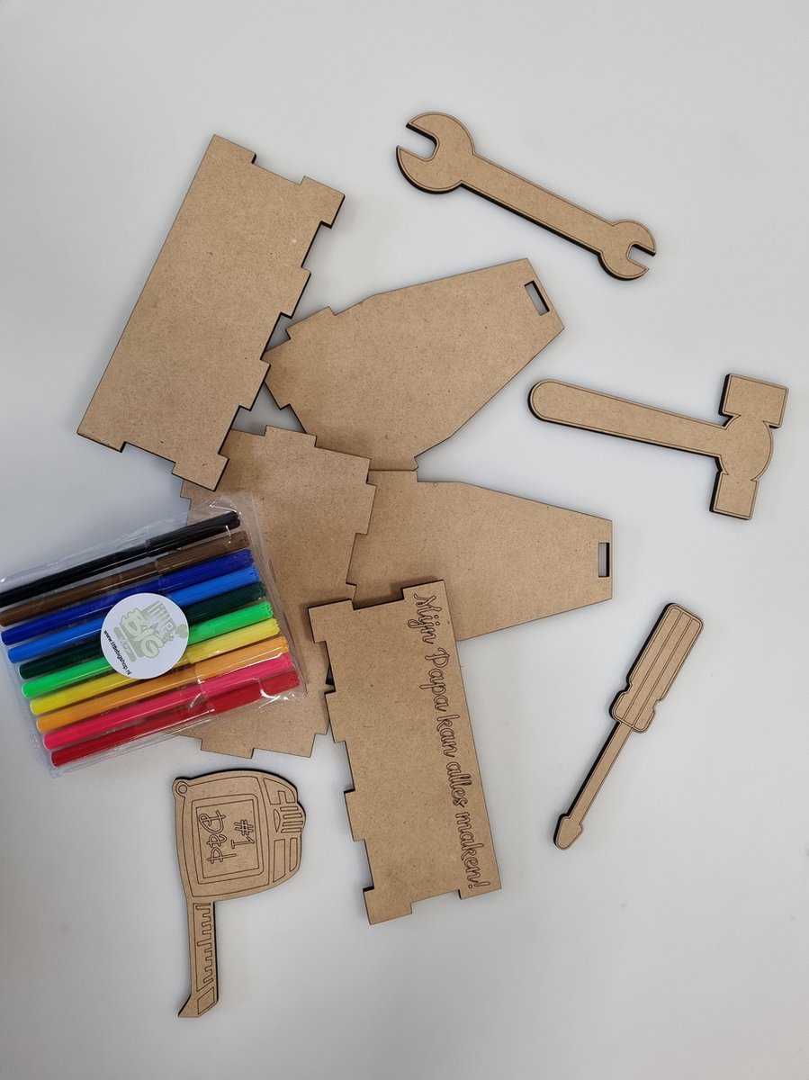 Vaderdag knutselsetje - gereedschapskist - zelf kleuren - zelf knutselen - voor de liefste papa - Vaderdag cadeau - DIY - knutselset - gereedschalskist