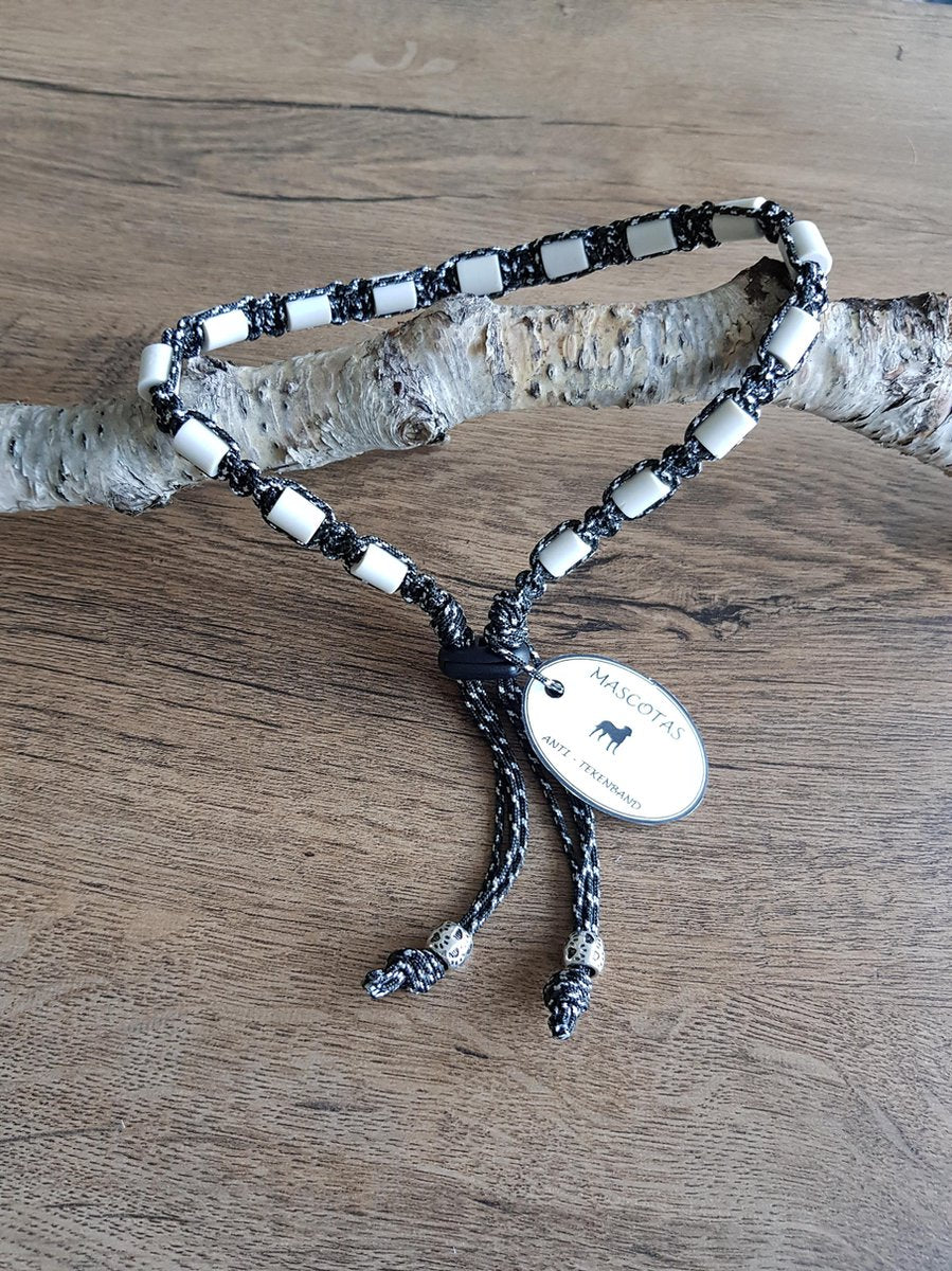 Anti-Tekenband met EM kralen 100% natuurlijk Zwart Gemeleerd Maat 20-25 cm