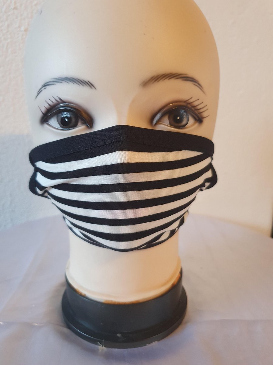 Mondkapje voor kinderen - Wasbaar - Kinderen - Fashion Trendy Mondkapje Print- Safe - Mondkap - Mondmasker - Facemask - niet medisch--Gestreept- Zwart wit-Fashion- streep-Stretch-Mond