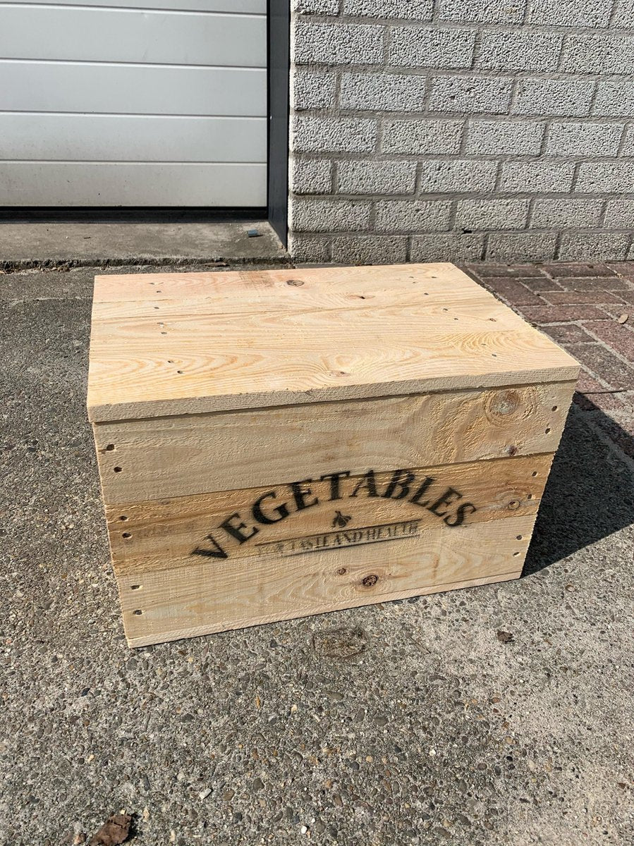 Houten kist in naturel  met opdruk vegetables 45x30x30cm