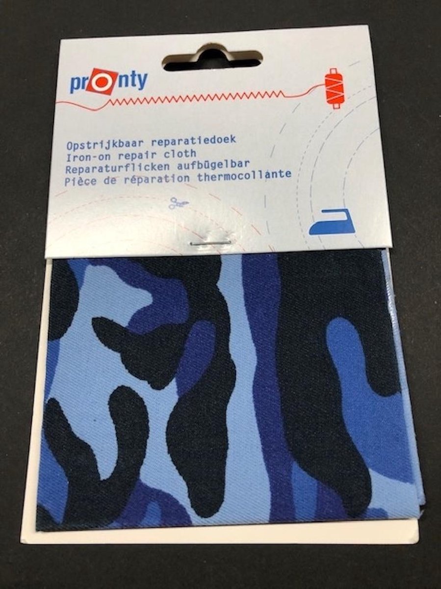 pronty opstrijkbaar reparatiedoek - blauw camouflage - voor reparatie broeken