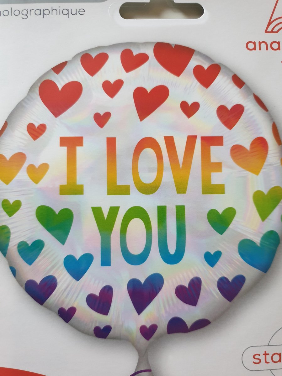 Standard Iridescent Rainbow Hearts Foil Balloon circle S55 packaged