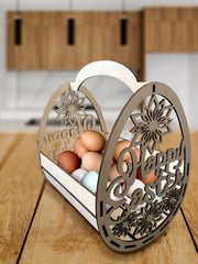 Houten Paasmandje - Paasmand - Paasdecoratie - Decoratie - Paasmand - Pasen - Paaseieren- Eieren - Paashaas - Mand - Mandje