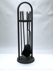 Haardset 4-delig rond grijs / antraciet - haardset - haardstel - houtkachel - antraciet