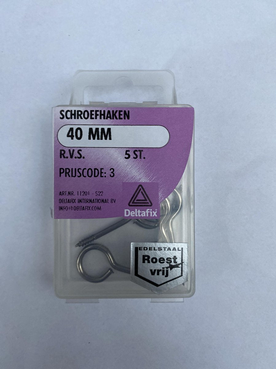 SCHROEFHAKEN 40 MM   R.V.S.  5 ST.