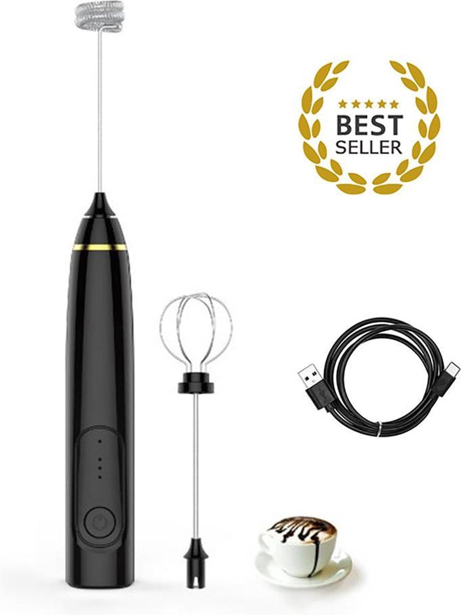 INTER™ Melkopschuimer -  Electrisch - Handmatig - USB Oplaadbaar incl. Oplaadkabel - Zwart