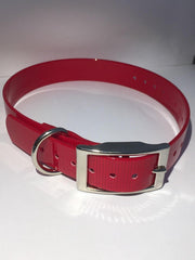 Halsband BioThane GOLD Transparant - ROOD - 450mmX19mm - dubbele gesp