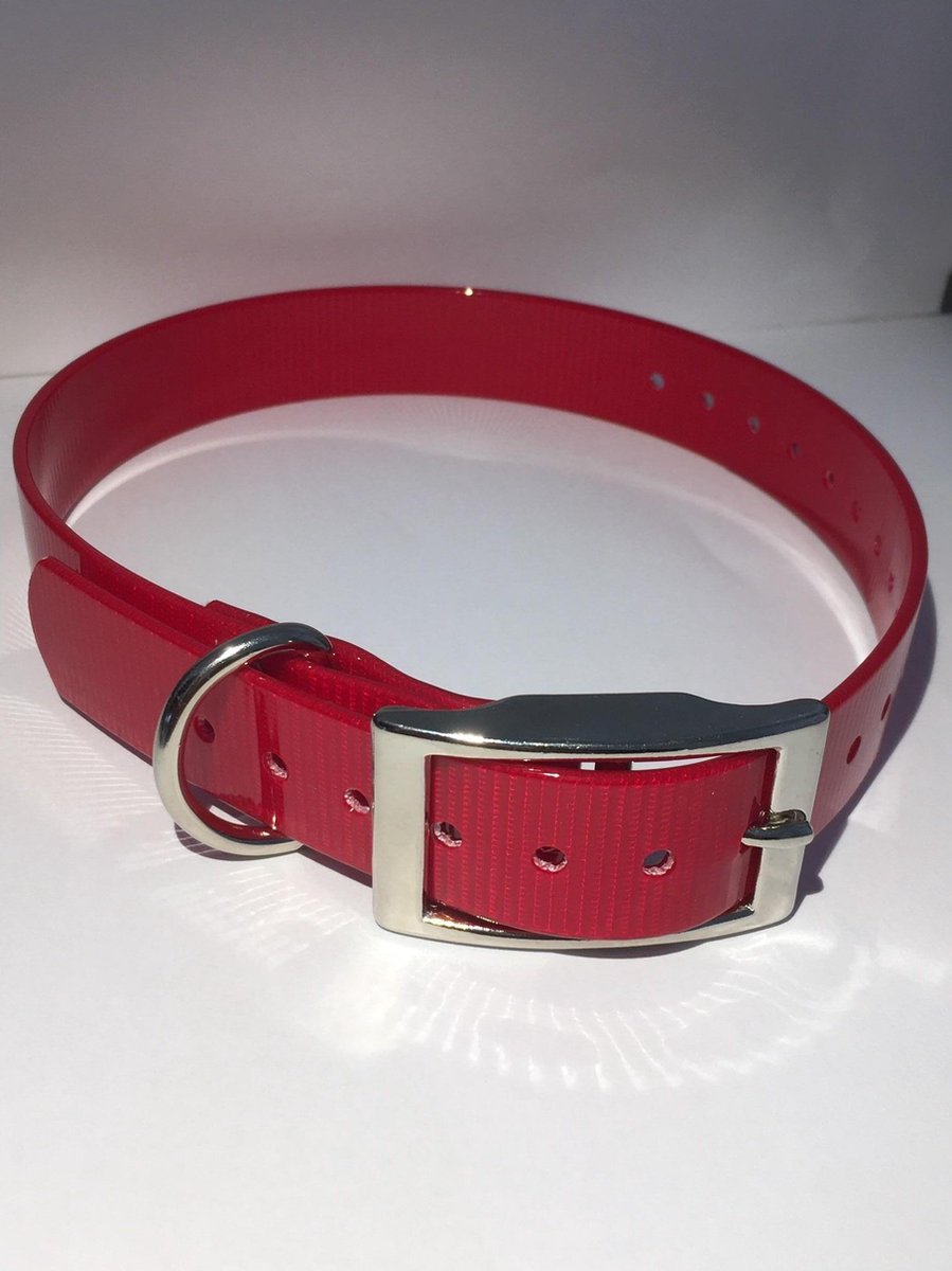 Halsband BioThane GOLD Transparant - ROOD - 450mmX19mm - dubbele gesp