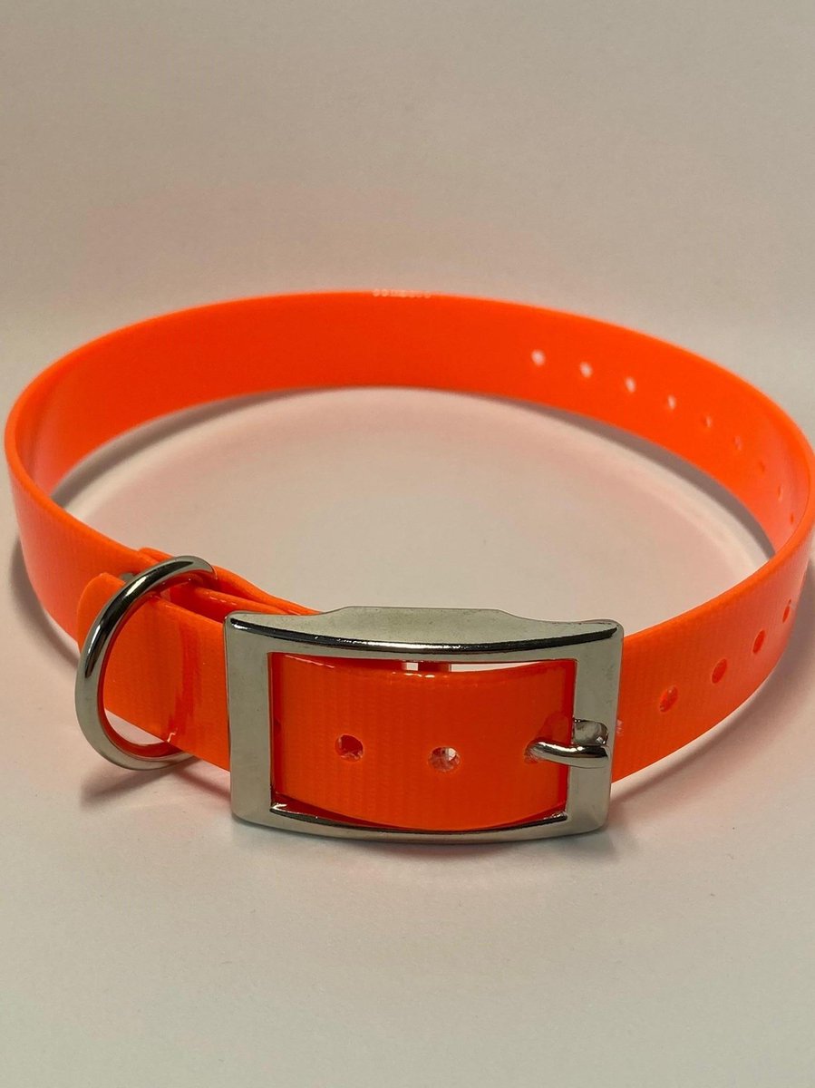 Halsband BioThane GOLD Transparant - ORANJE - 600mmX25mm - dubbele gesp