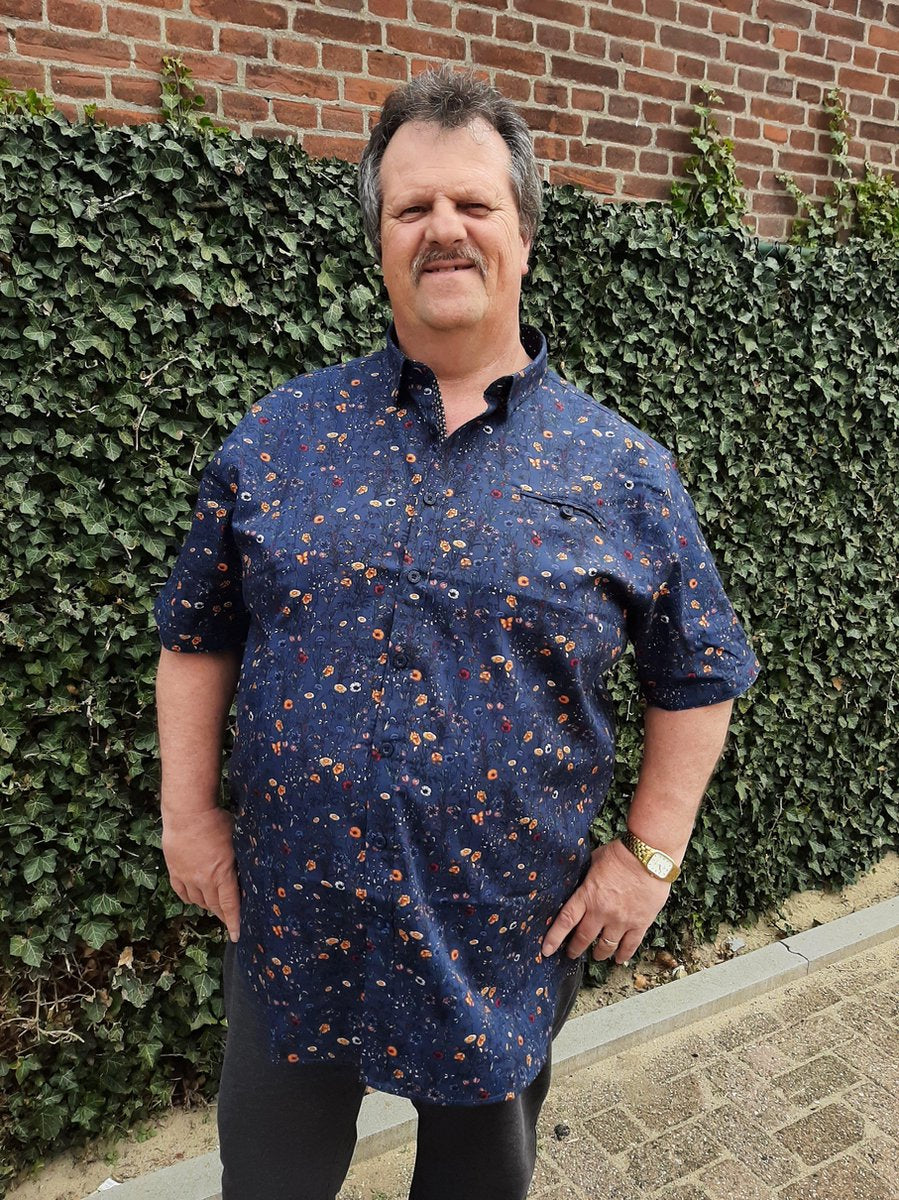 DUKE 555 Medway Overhemd met Korte mouw Blauw met kleurig motief Maat 2XL BIG MEN SIZE