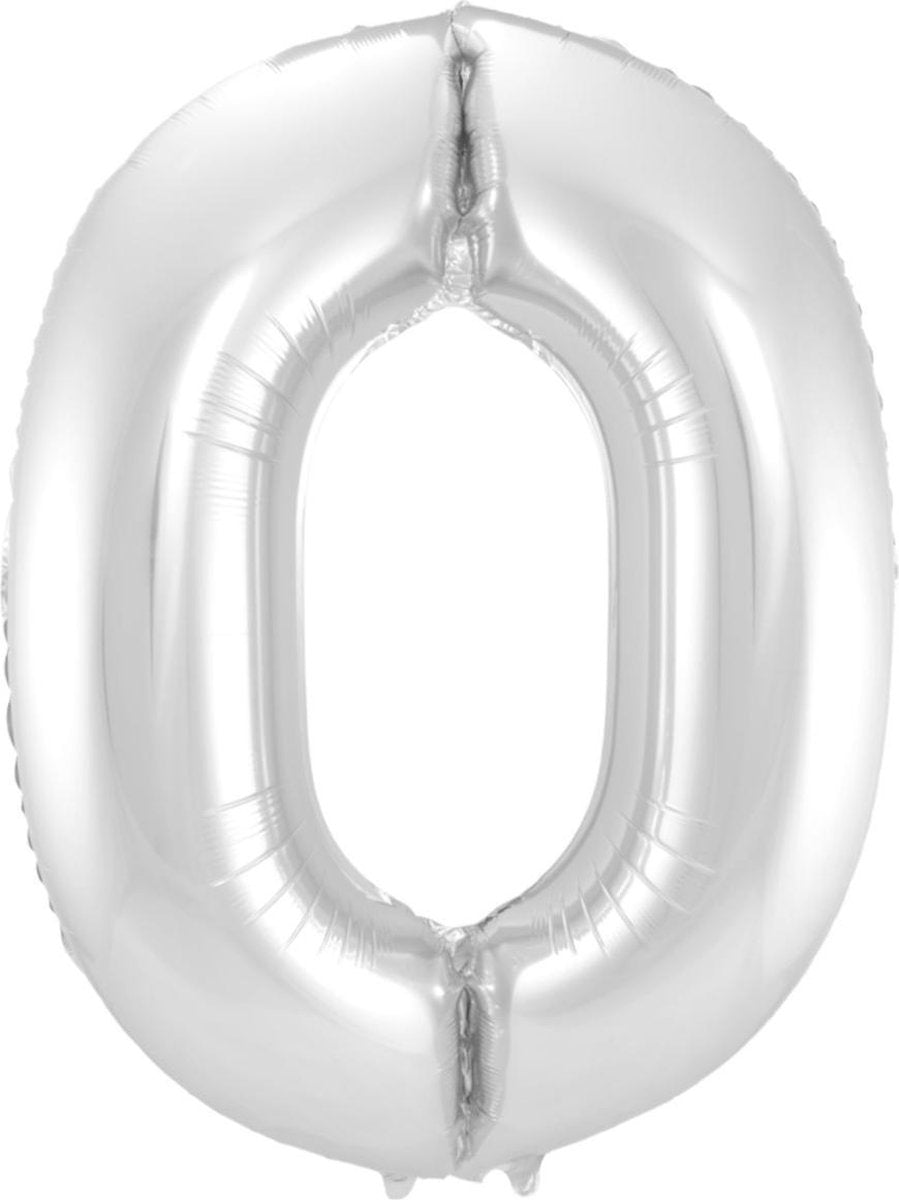 Ballon Cijfer 0 Jaar Zilver 36Cm Verjaardag Feestversiering Met Rietje