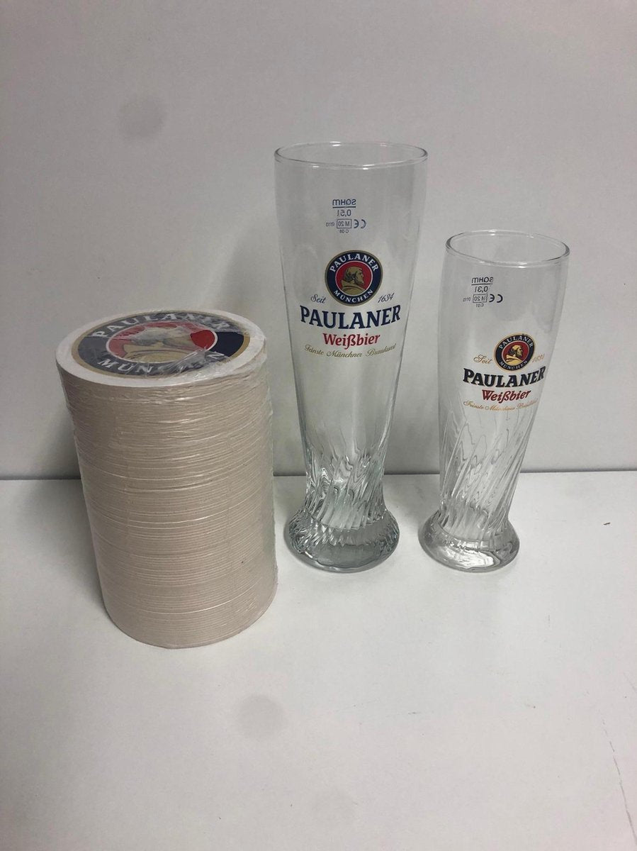 Paulaner bierglas set van 2 bokalen 30 & 50cl bierglazen weizenerglas met rol viltjes