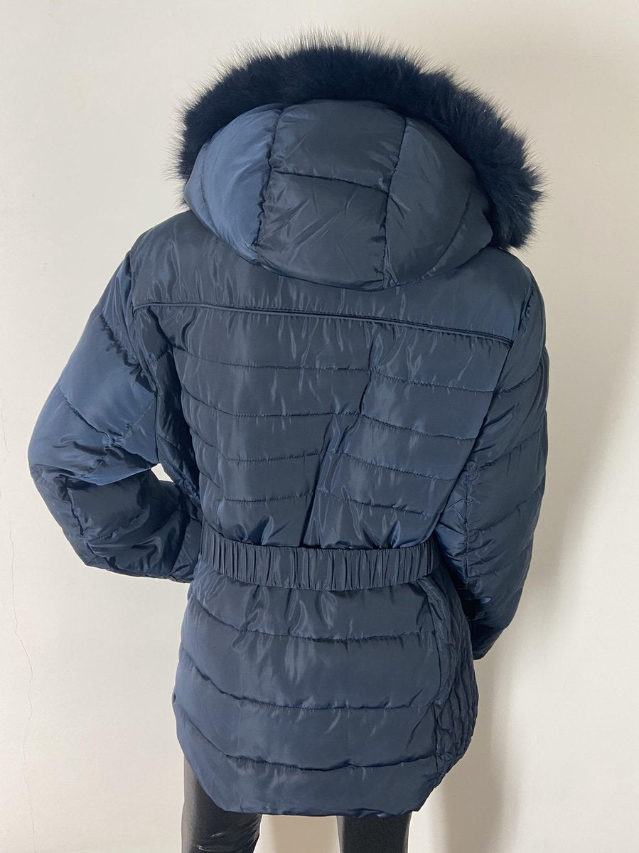 Dames winterjas met riem (donker blauw)