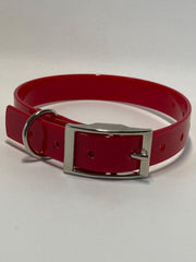 Halsband BioThane GOLD Transparant - ROOD - 600mmx25mm - dubbele gesp