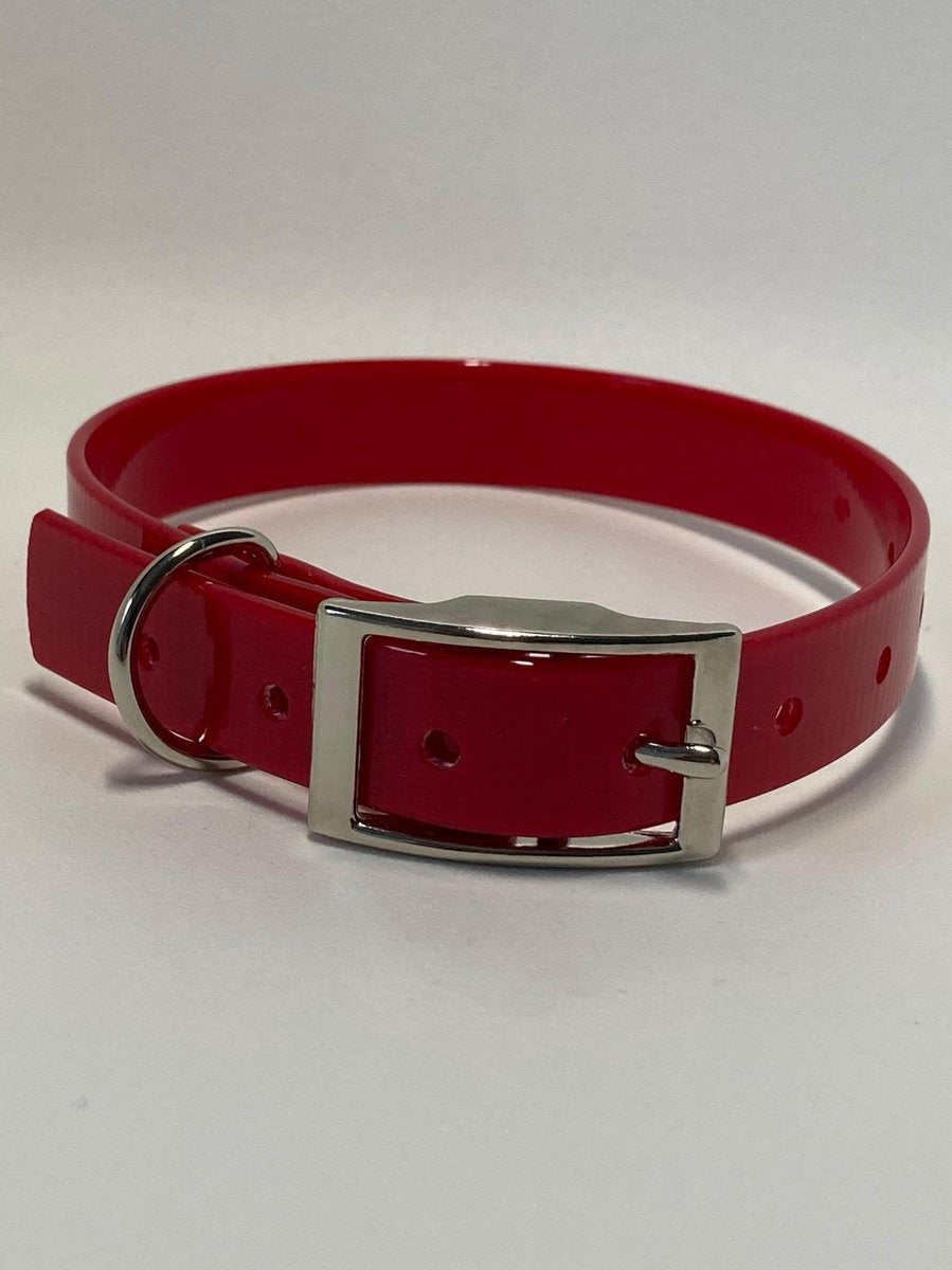 Halsband BioThane GOLD Transparant - ROOD - 600mmx25mm - dubbele gesp