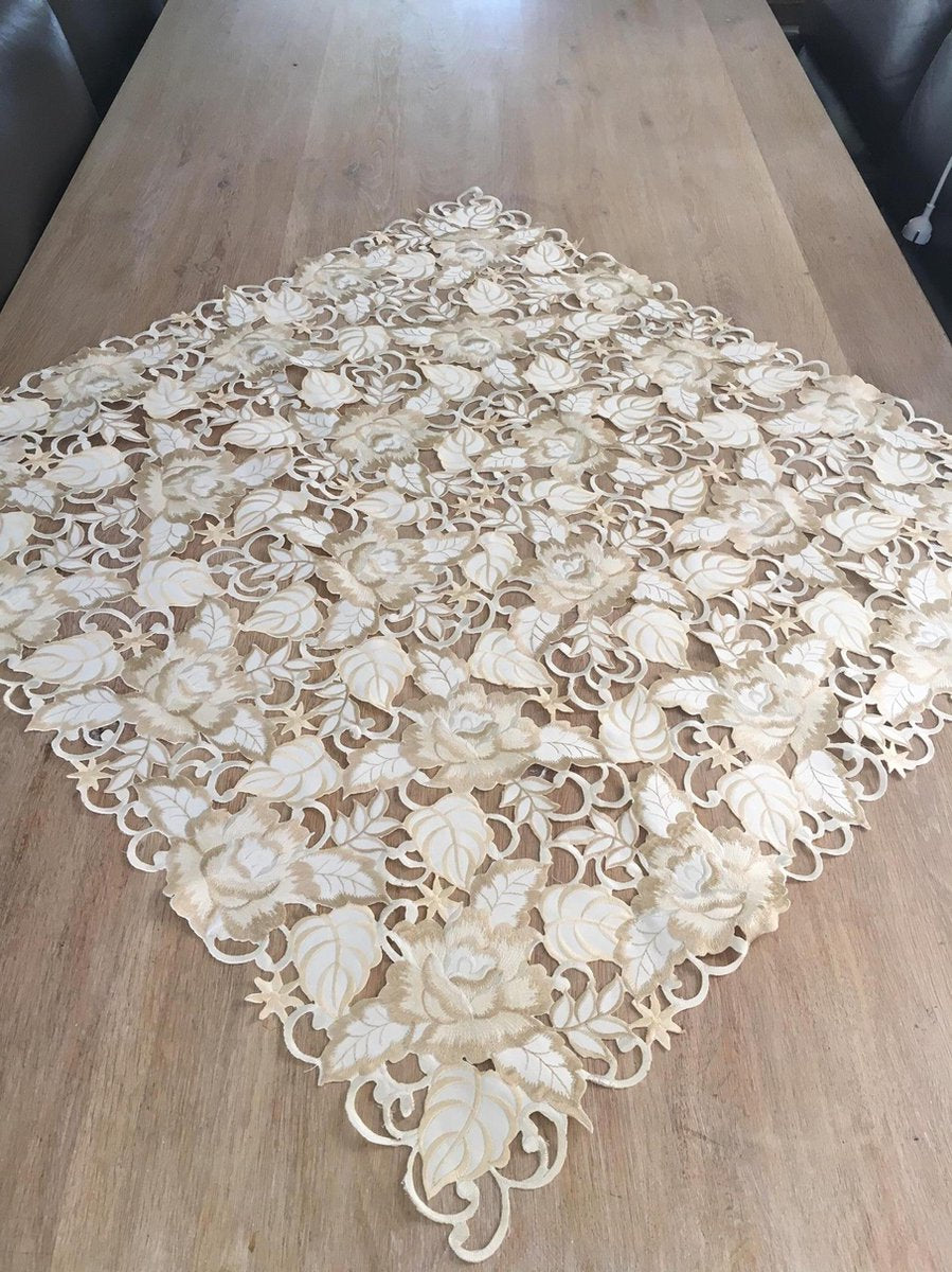 Tafelkleed - Opengewerkt Goud met Roos - Vierkant 85 x 85 cm