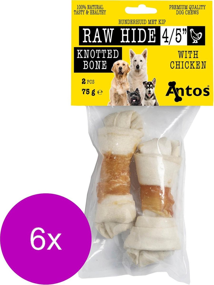 Antos Runderhuid Met Kip Bot - Hondensnacks - 6 x Kip Rund 75 g 2 stuks