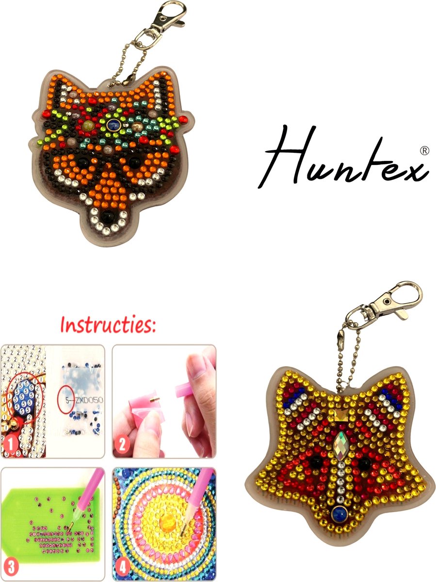 Huntex Diamond Painting Sleutelhanger Set - 2 Vosjes - Accessoires - pen - Kinderen - Pakket Volwassenen - Pakket Full - Pakket Volledig - Accesoires - Dieren