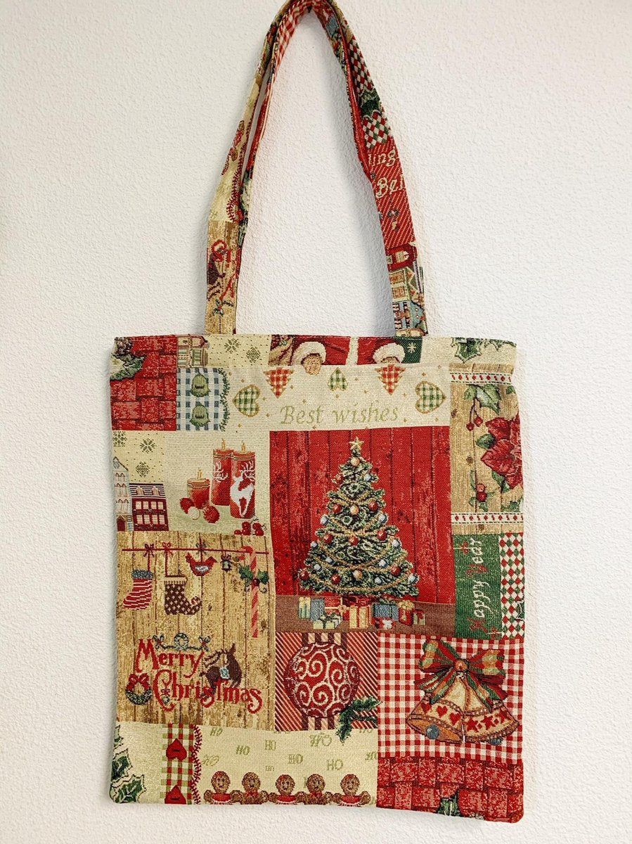 Boodschappentas - luxe gobelinstof - Christmas Jingle Bells - Kerst
