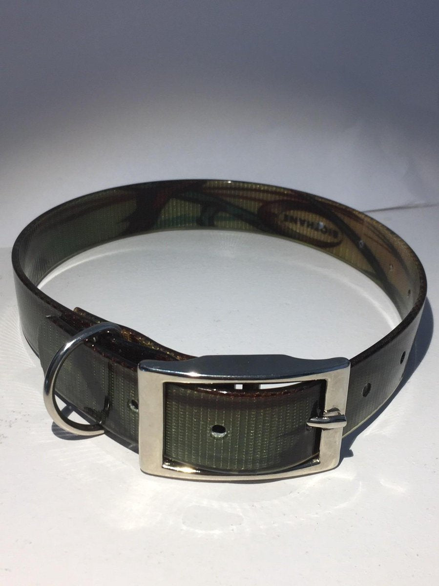 Halsband BioThane Camouflage - GROEN - 600mmX25mm - dubbele gesp