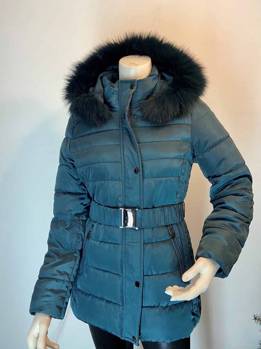 Dames winterjas met riem (donker groen)