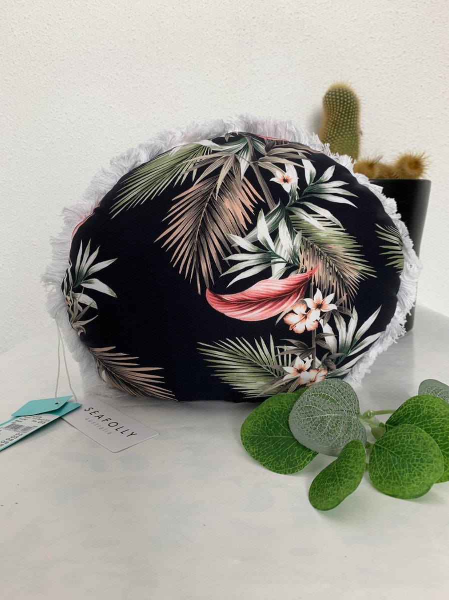 Seafolly Accessorize Me Tropical Toile Beach Pillow - Strandkussen Zwart Wit Tropisch Dames - Zacht 36 x 30 x 11 cm