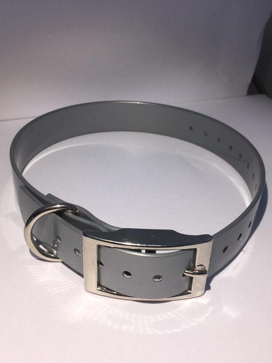 Halsband BioThane GOLD - ZILVERGRIJS - 450mmX19mm - dubbele gesp