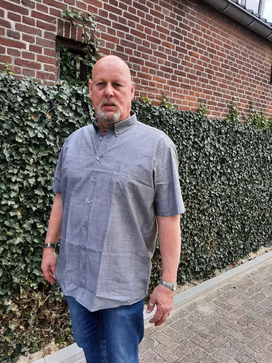 GCM Overhemd Grijs/Groen Korte mouw Maat 5XL Big men size