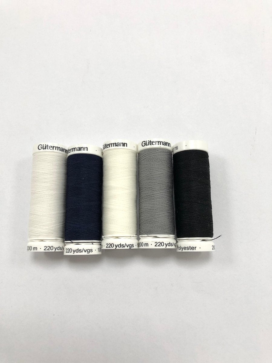 Gütermann allesnaaigaren 5 x 200 meter zwart/wit/offwhite/grijs/blauw