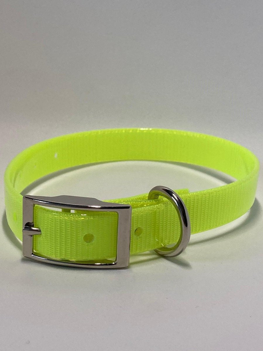 Halsband BioThane GOLD Transparant - (neon) GEEL - 450mmX19mm - dubbele gesp