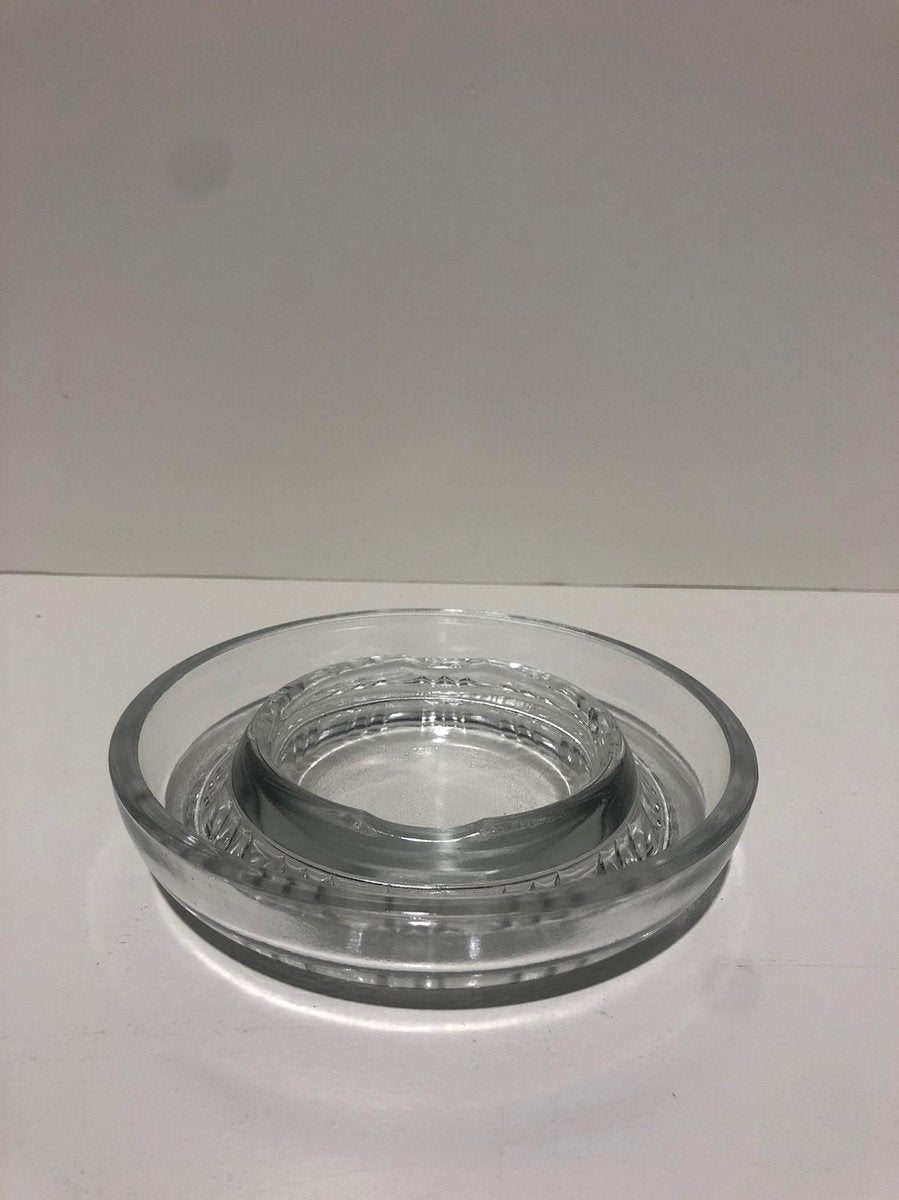 3x glazen asbak asbakken glas 15cm rond met vuurrand en stapelbaar