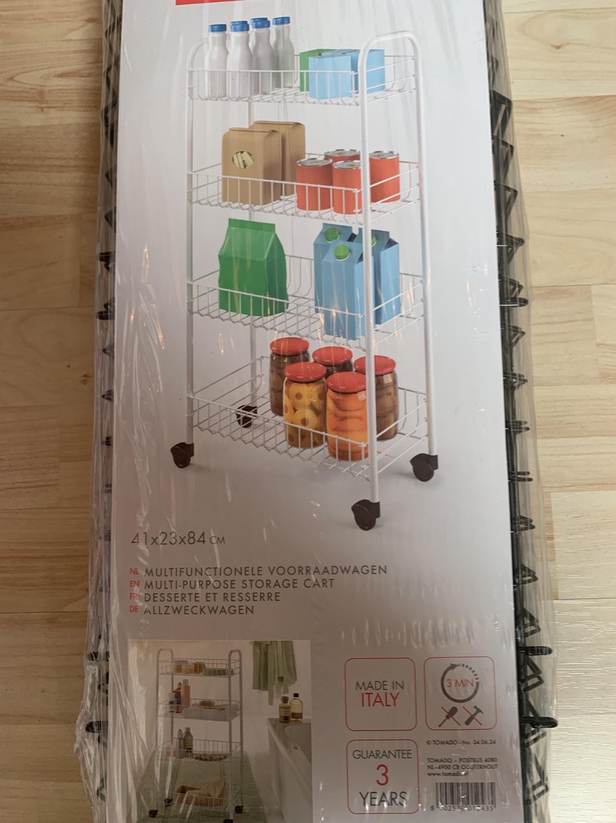 Tomado multifunctionele keuken voorraadwagen 41 x 23 x 85 cm zwart met wieltjes