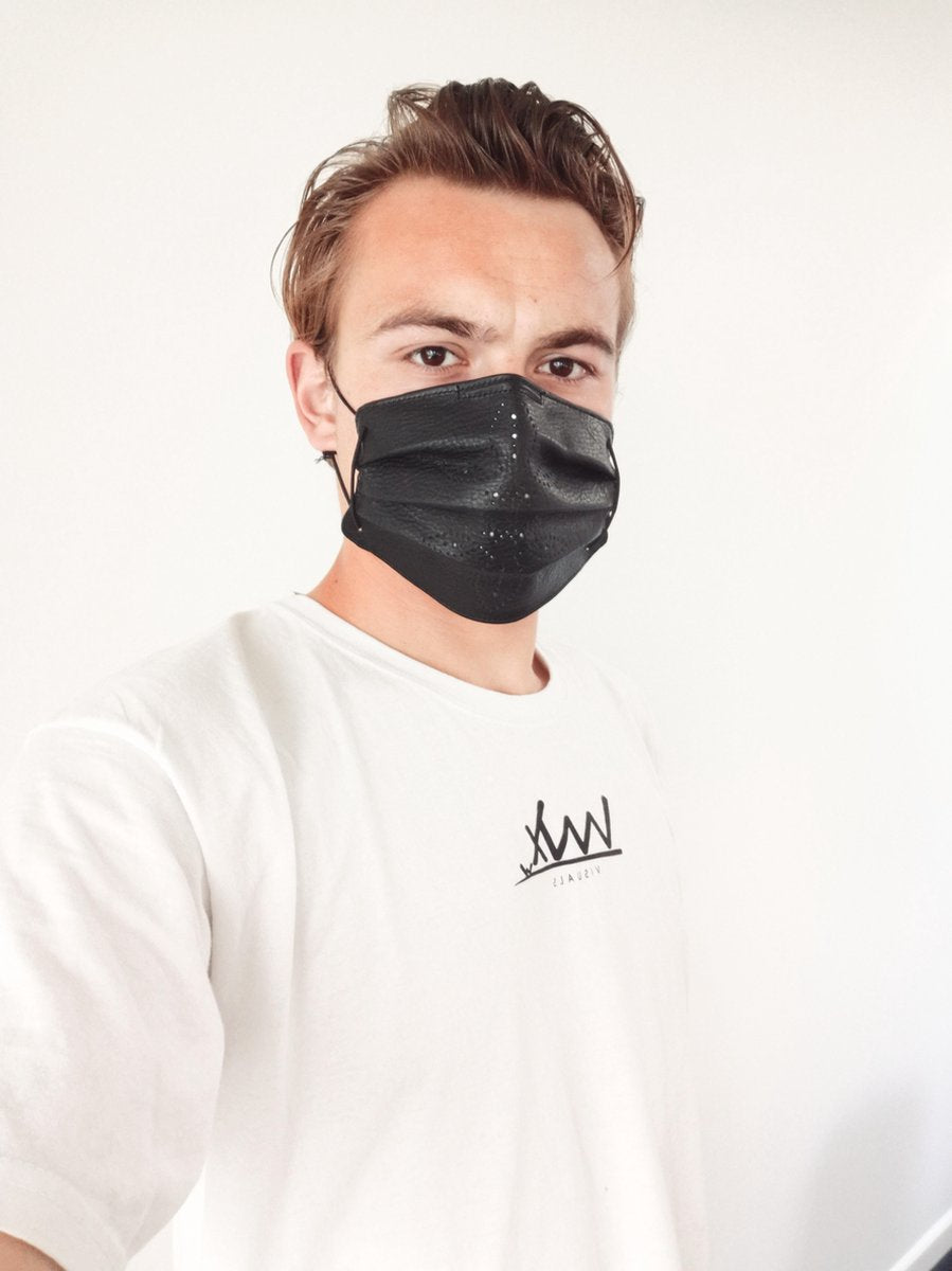 Modieus mondmasker | Mondkapje | Mond masker leder | Echt leer | ZWART | NIET medisch | Mond en neus bescherming