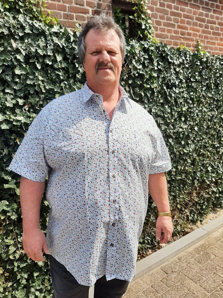 GCM Henderson Overhemd Wit/Blauw Korte mouw Maat 3XL BIG MEN SIZE