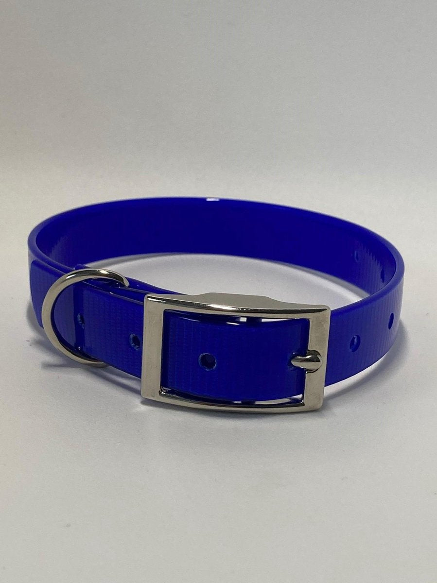 Halsband BioThane GOLD Transparant - BLAUW - 450mmX19mm - dubbele gesp