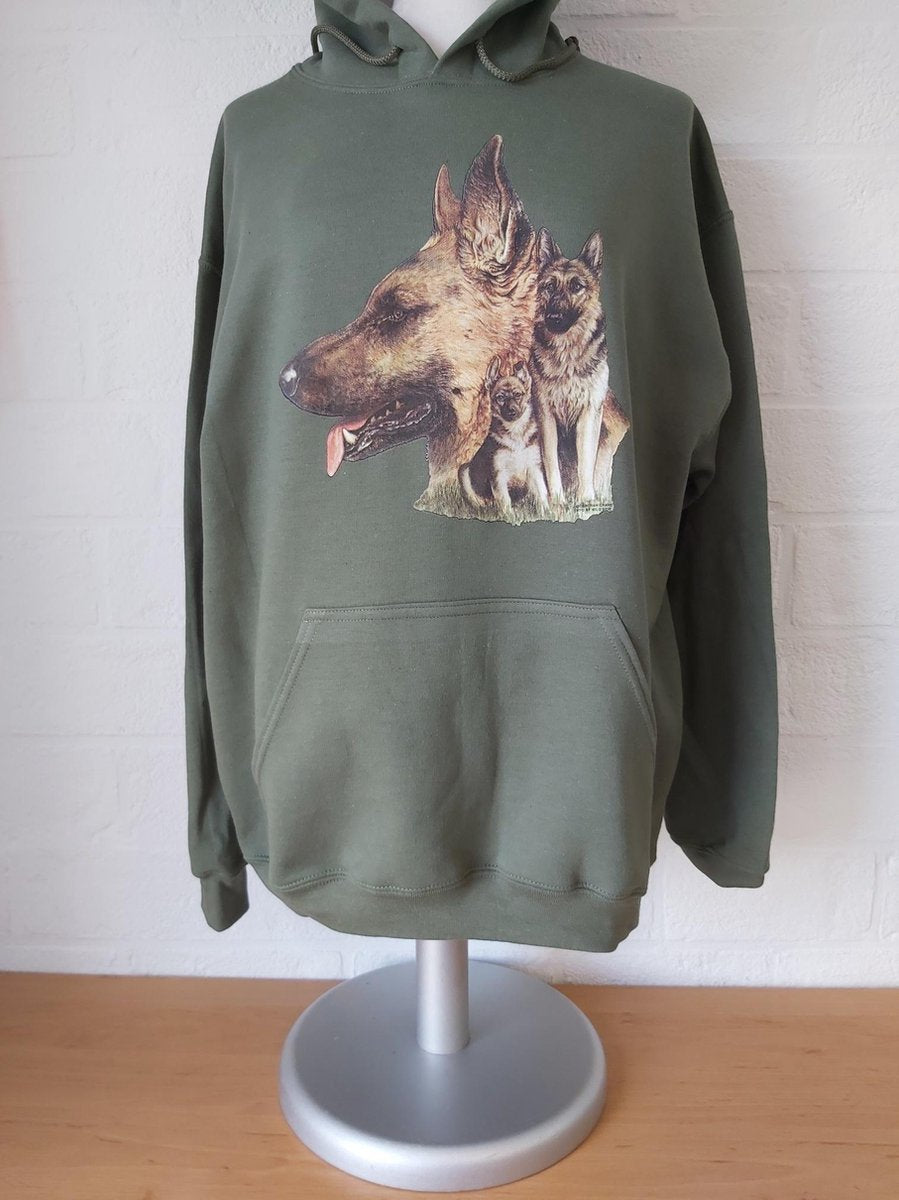 Hoodie Honden - Duitse Herder - Duitse Herders Hond - maat L - Unisex - Militairy Groen