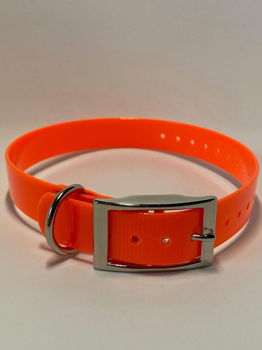 Halsband BioThane Gold Transparant - ORANJE - 450mmX19mm - dubbele gesp