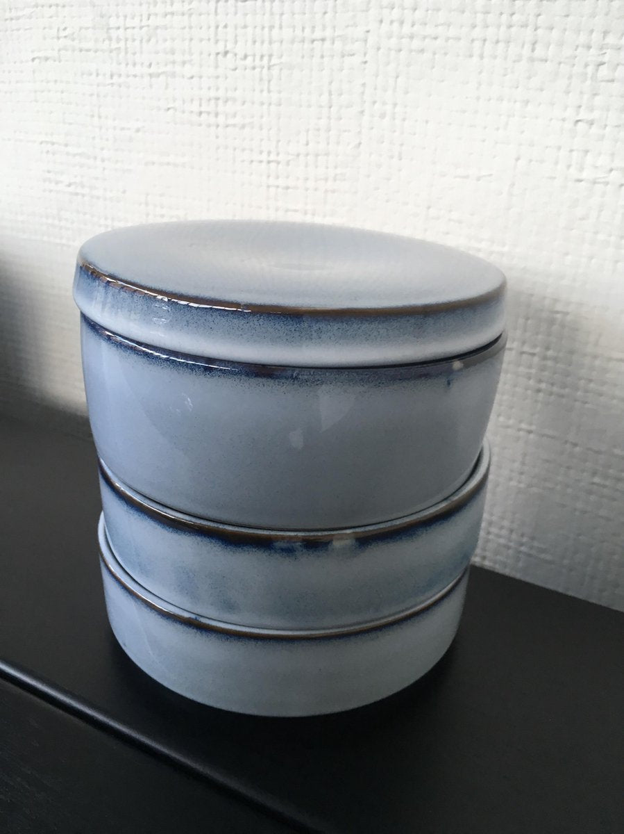 PASCALE NAESSENS KOM SET 3 BLAUW GEGLAZUURD PURE D14 CM H 15 CM
